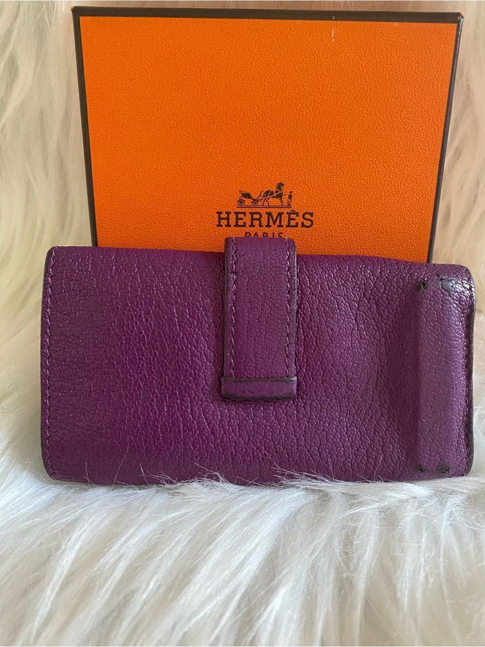 🛍️Hermès Béarn Authentic Plum Leather Key Holder with Box - Picture 6 of 17